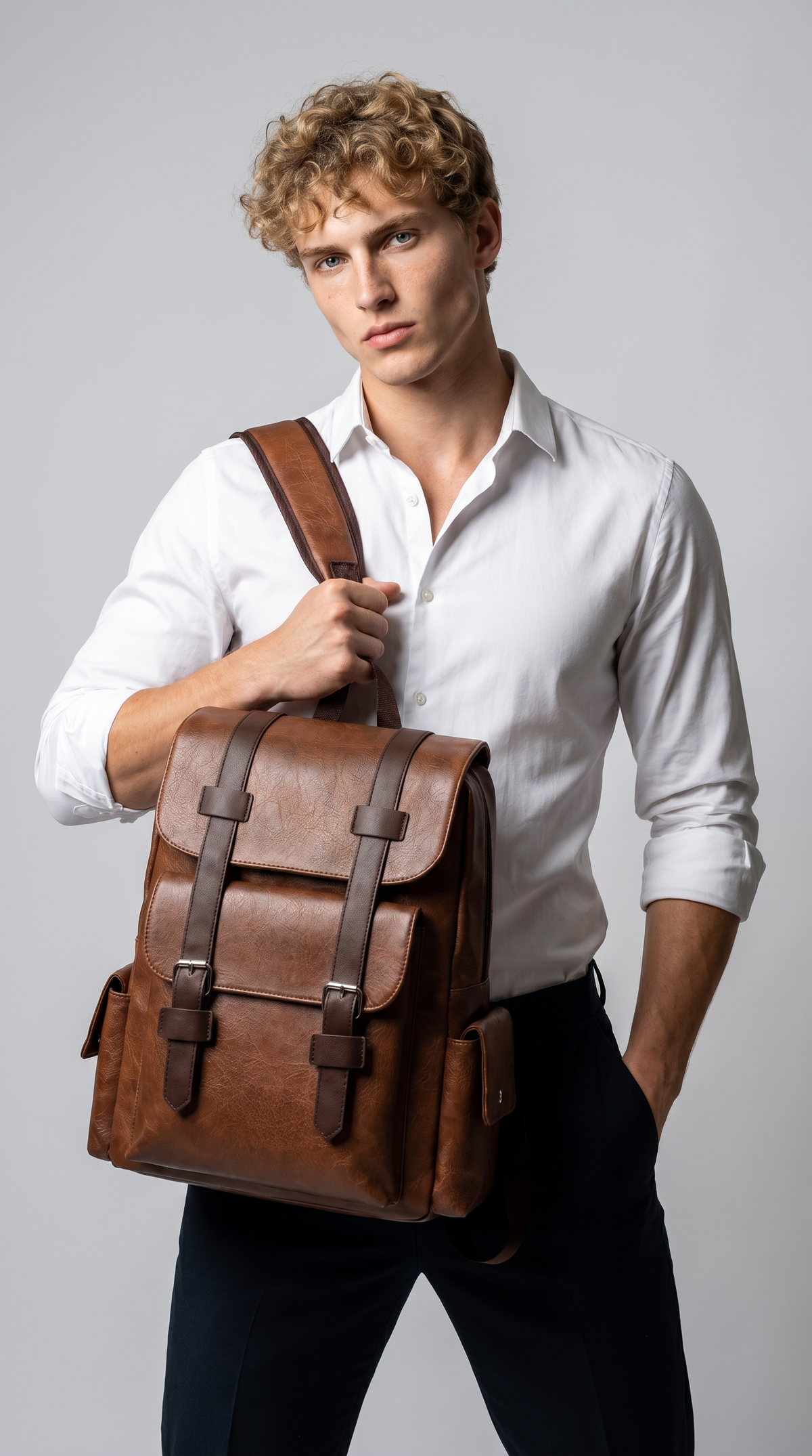 Men's Leather Backpack - Cluster
