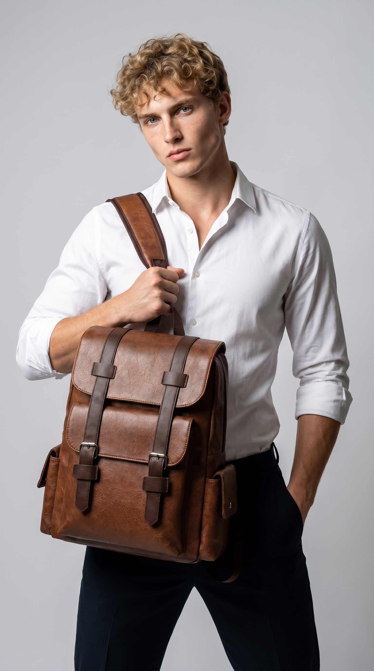 Men's Leather Backpack - Cluster