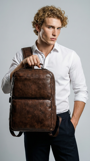 Men's Real Leather Backpack - Job Style