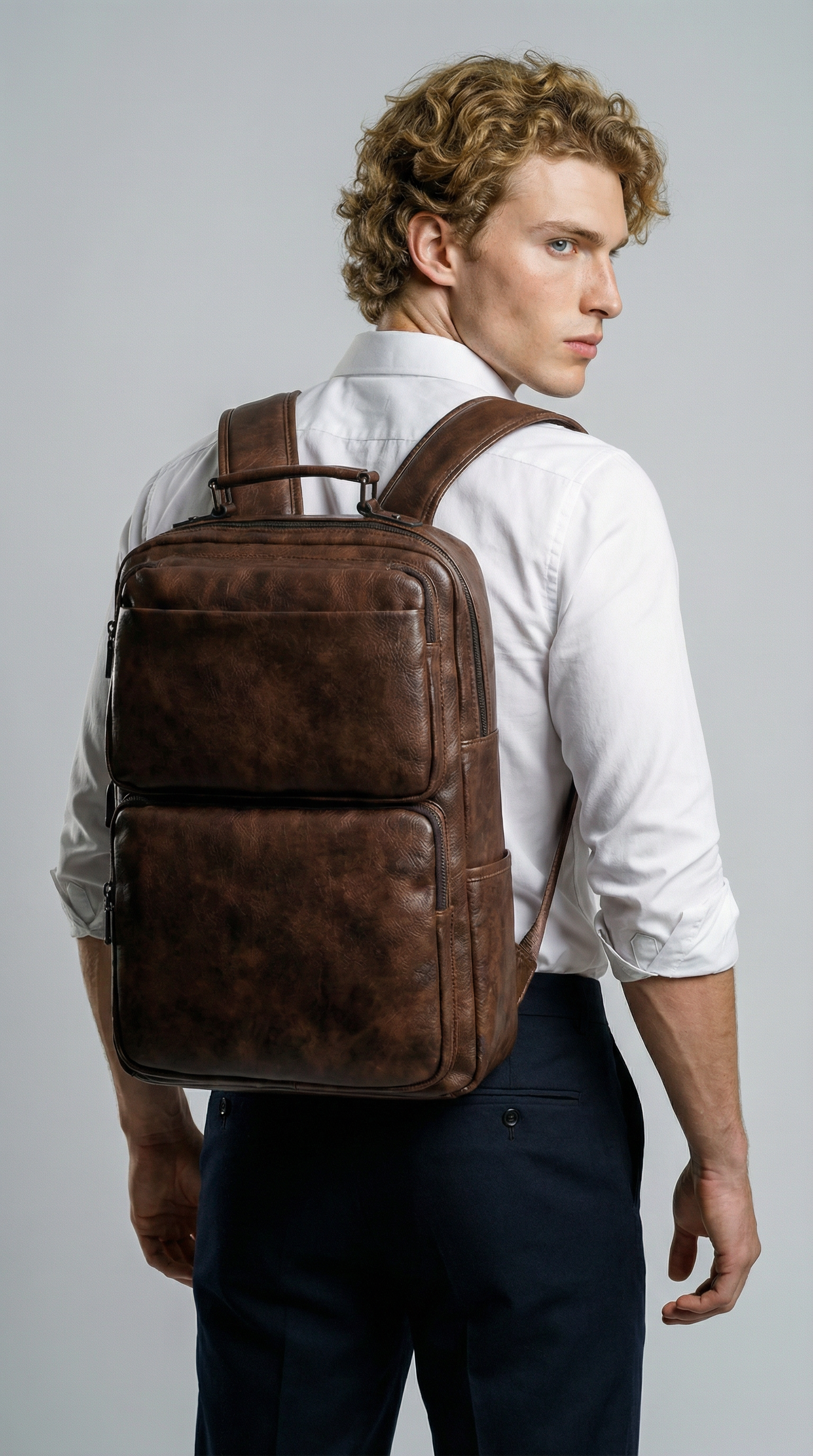 Men's Real Leather Backpack - Job Style