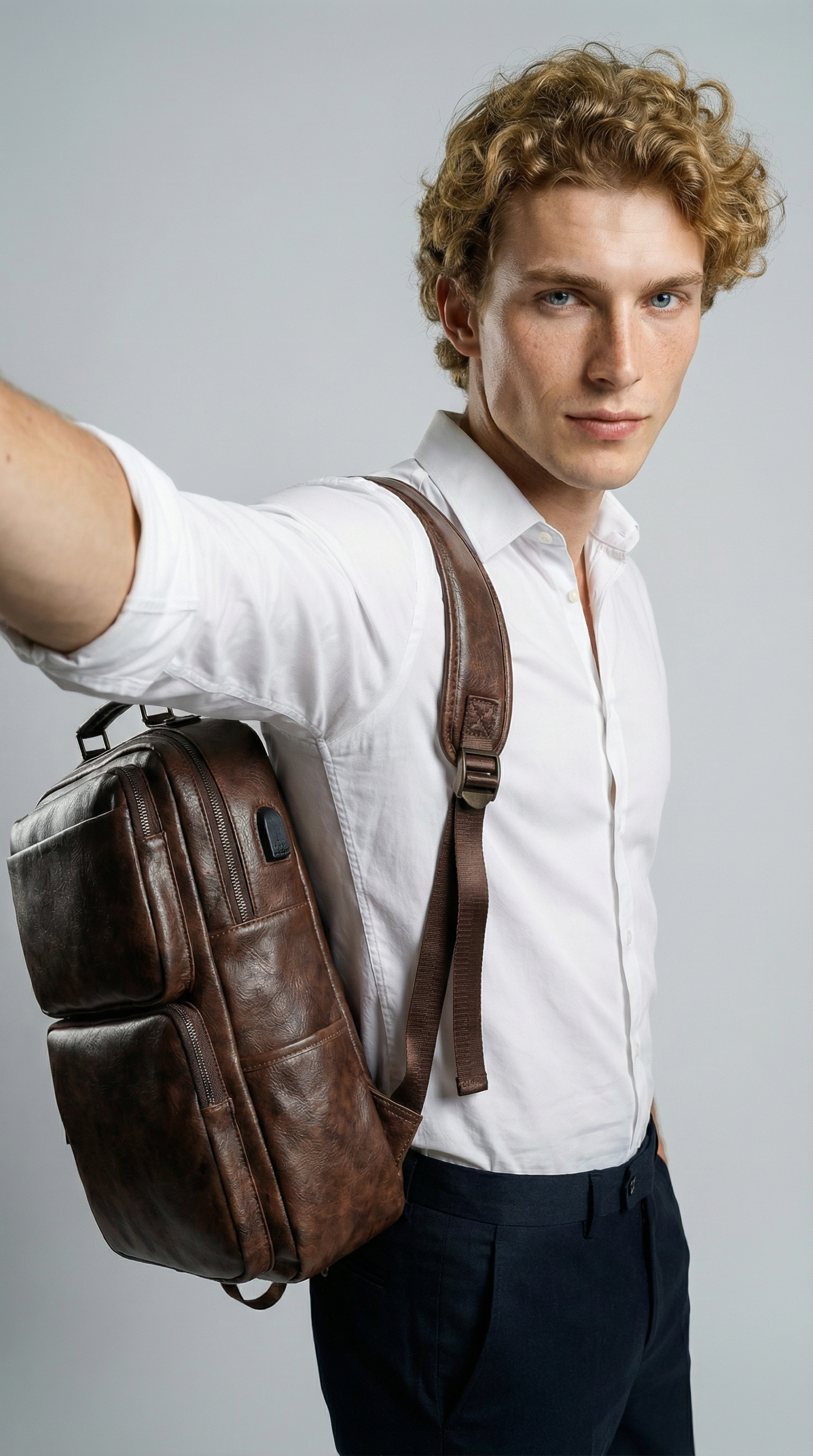Men's Real Leather Backpack - Job Style