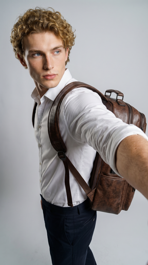 Men's Real Leather Backpack - Job Style