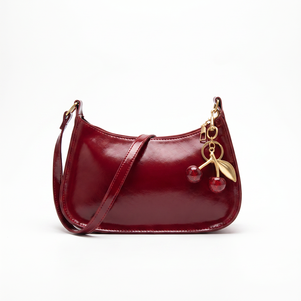 Women's Genuine Leather Hobo Bag - Cherry