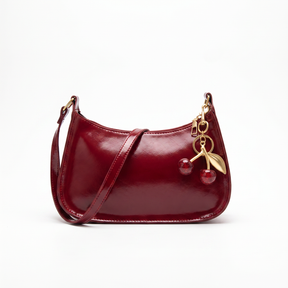 Women's Genuine Leather Hobo Bag - Cherry