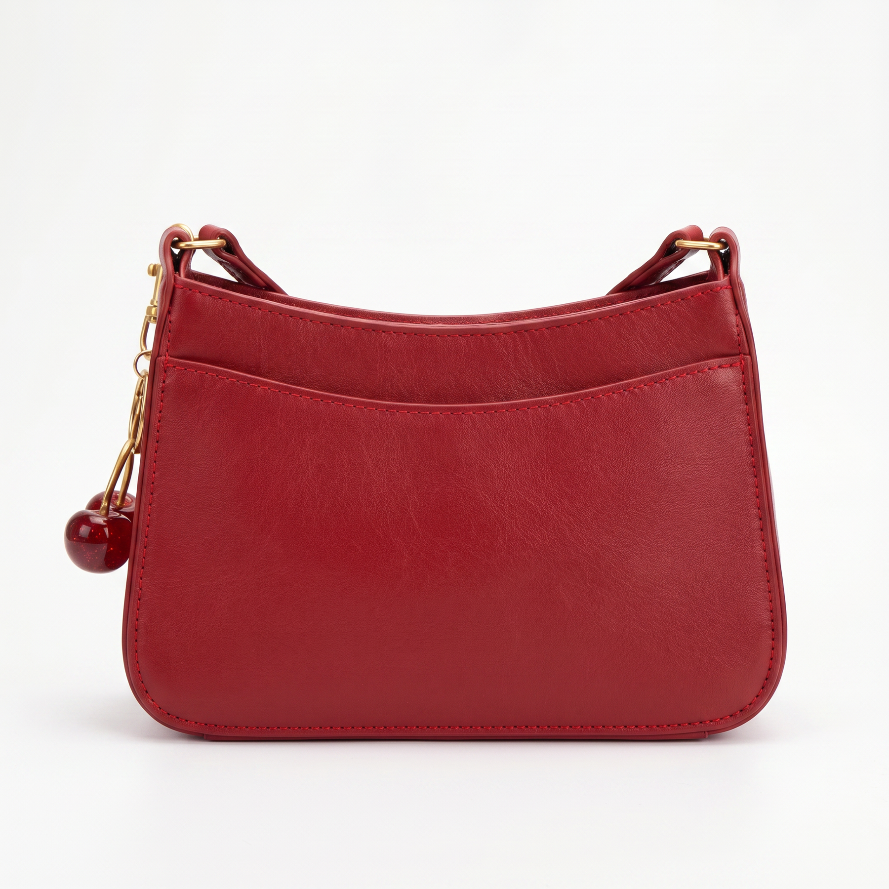 Women's Genuine Leather Hobo Bag - Cherry