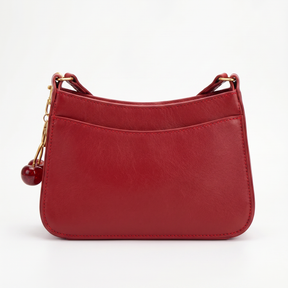 Women's Genuine Leather Hobo Bag - Cherry
