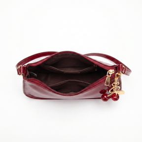 Women's Genuine Leather Hobo Bag - Cherry