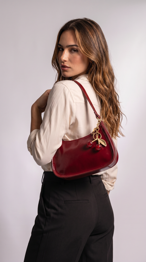 Women's Genuine Leather Hobo Bag - Cherry