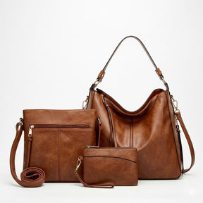Women's Genuine Leather Messenger Bag - Twins