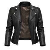 Women's Real Leather Quilted Biker Jacket – Opulence