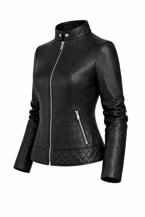 Women's Real Leather Quilted Biker Jacket – Opulence