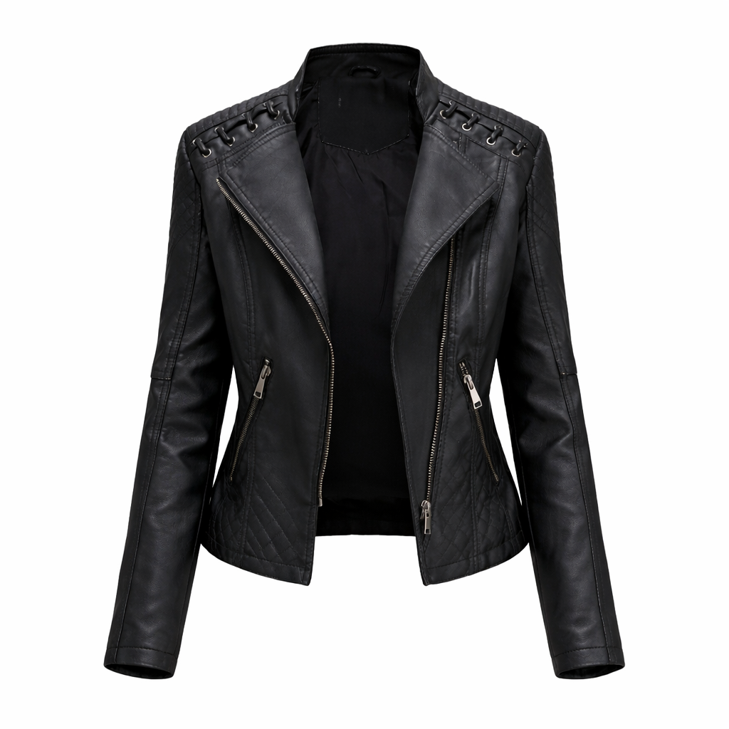Women's Real Leather Quilted Biker Jacket – Voug
