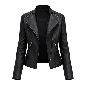Women's Real Leather Quilted Biker Jacket – Voug