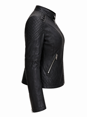 Women's Real Leather Quilted Biker Jacket – Voug