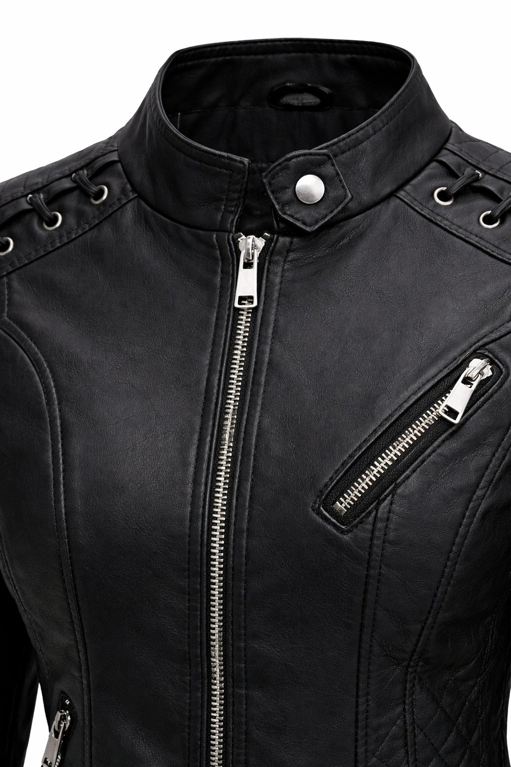 Women's Real Leather Quilted Biker Jacket – Voug