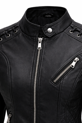 Women's Real Leather Quilted Biker Jacket – Voug