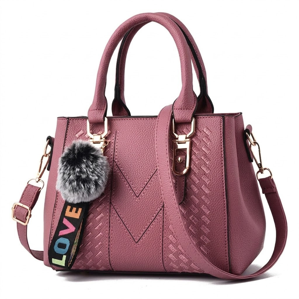 Women's Genuine Leather Top Handle Bag - Cherry