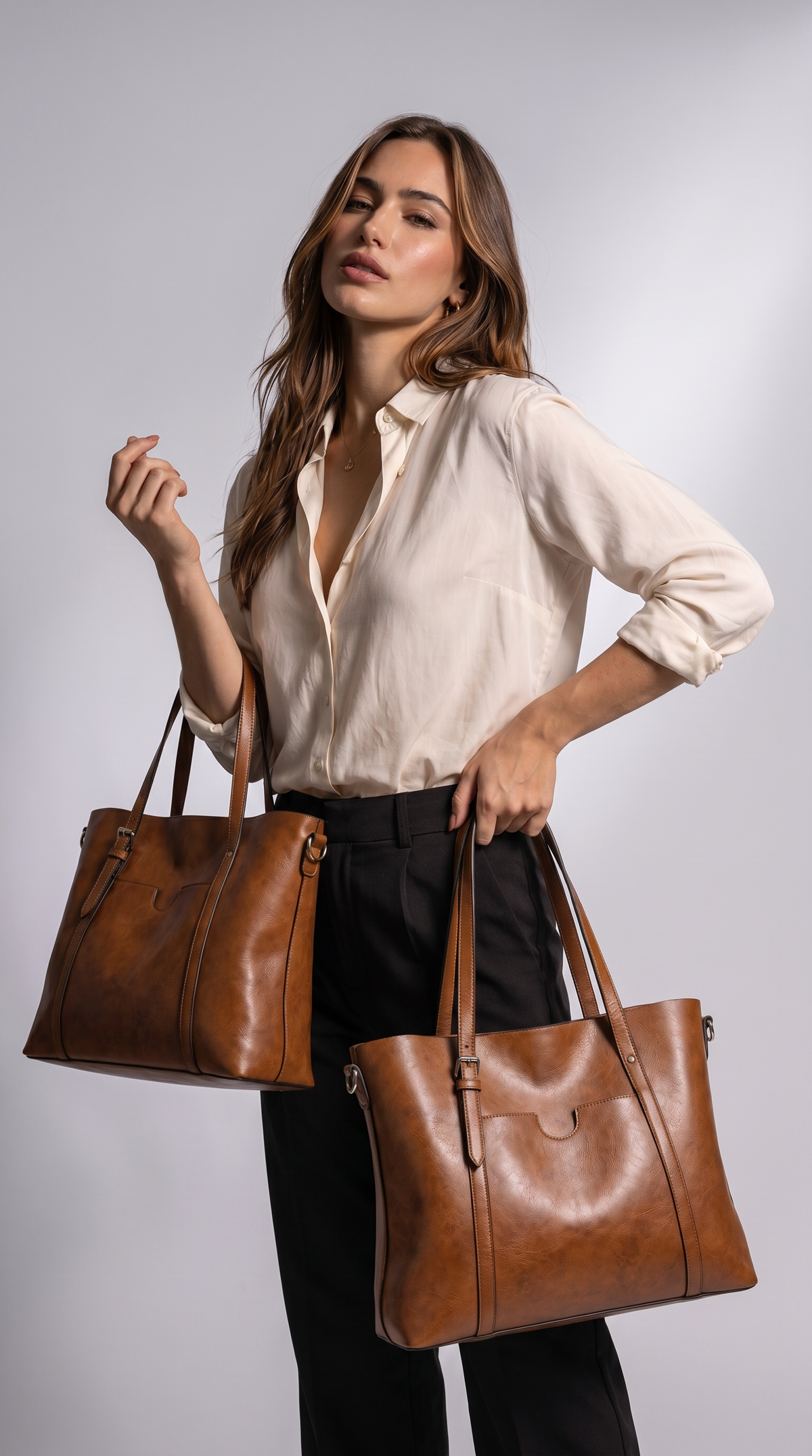 Women's Genuine Leather Messenger Bag - Elegant Woman (2 in 1)