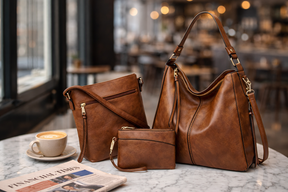 Women's Genuine Leather Messenger Bag - Twins