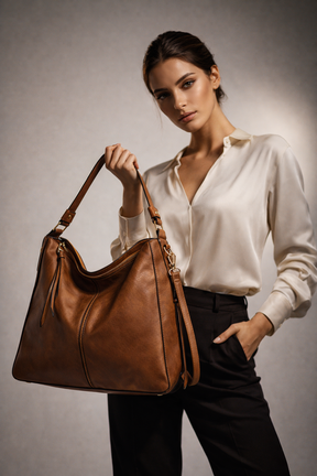 Women's Genuine Leather Messenger Bag - Twins