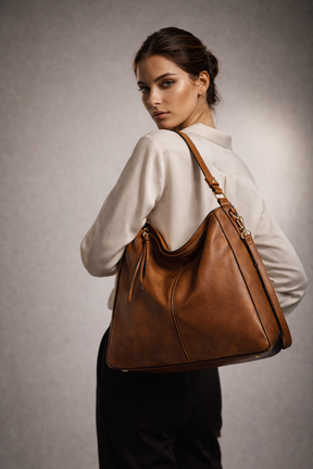 Women's Genuine Leather Messenger Bag - Twins