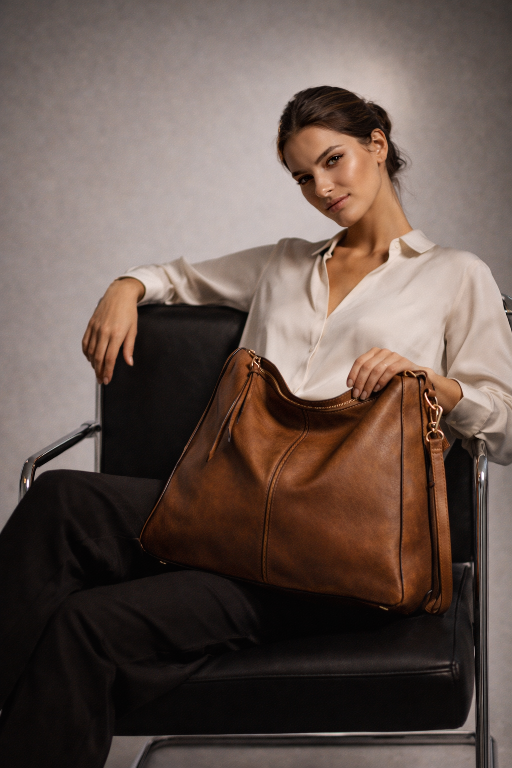 Women's Genuine Leather Messenger Bag - Twins