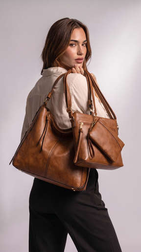 Women's Genuine Leather Hobo Bag - Twins (3 in 1)