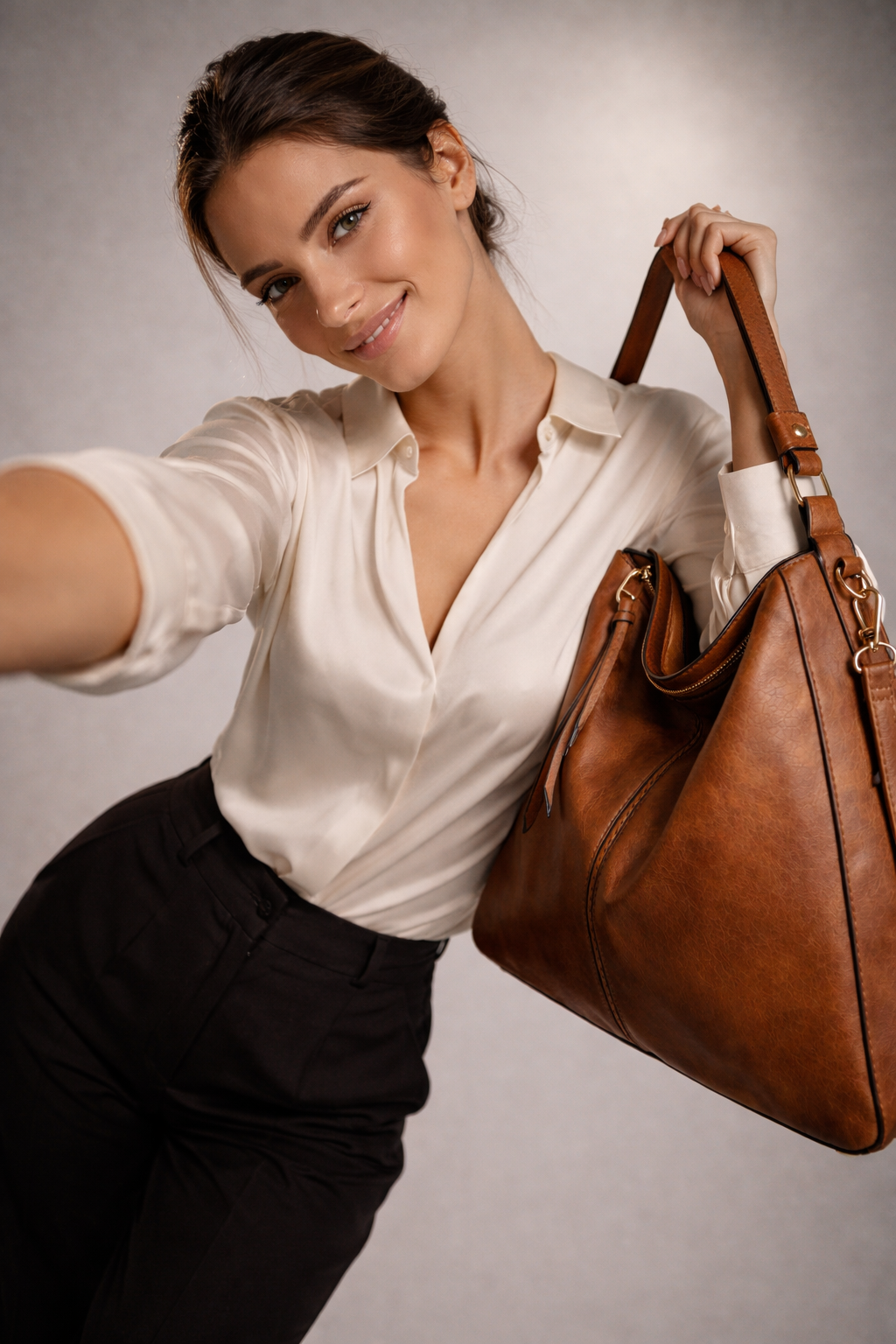 Women's Genuine Leather Messenger Bag - Twins