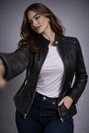 Women's Real Leather Quilted Biker Jacket – Voug