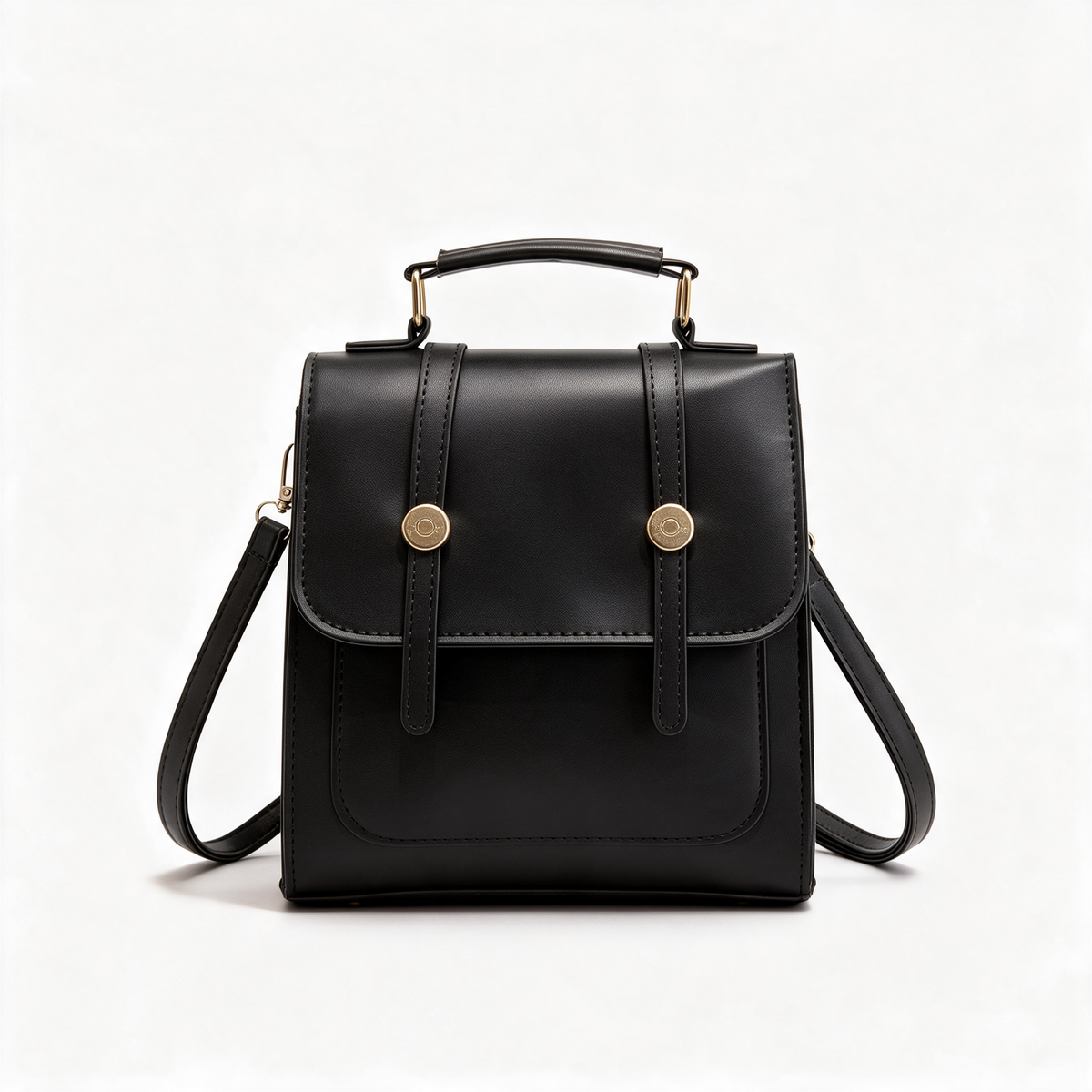Women's Genuine Leather Mini Backpack - Poppy in Black - front view