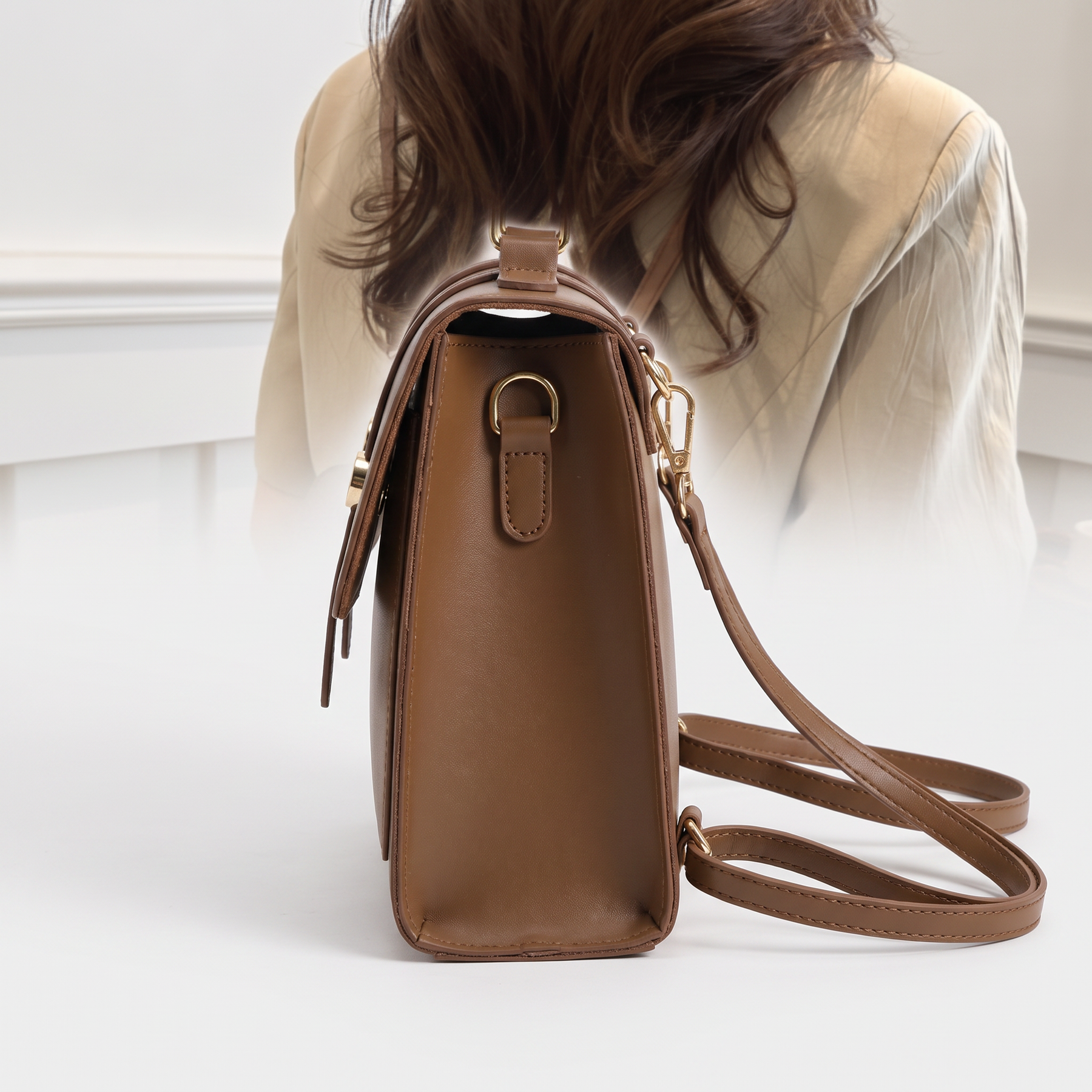 Women's Genuine Leather Mini Backpack - Poppy